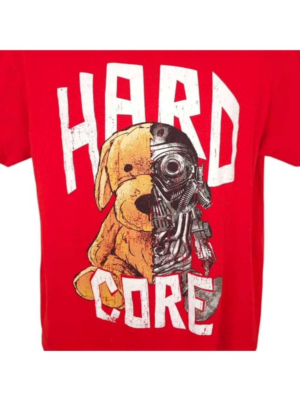 Hardcore Teddy Bear T Shirt Mens Size Large Red Robot Sci Fi Streetwear